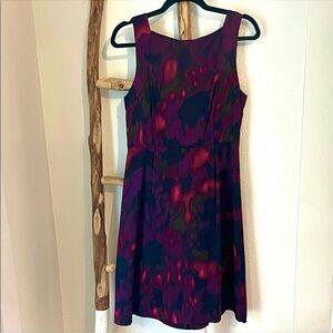 Theory Sleeveless Abstract Pring A-Line Silk Dress - Pink Purple Black Medium 8